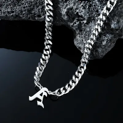 Men Fashion Stainless Steel English Letter Pendant Necklace