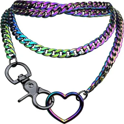 Simple Stainless Steel Heart-Shaped Multilayer Cuban Chain Necklace
