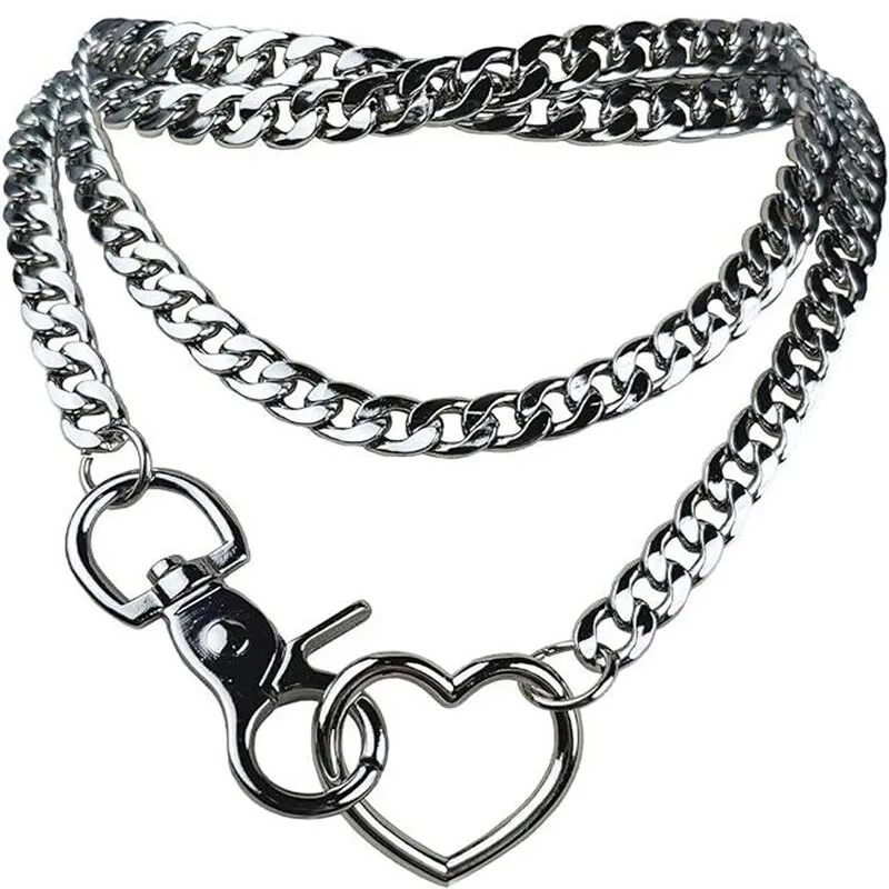 Simple Stainless Steel Heart-Shaped Multilayer Cuban Chain Necklace