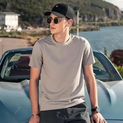 Men Fashion Casual Solid Color Ice Silk Cotton Short-Sleeve T-Shirt