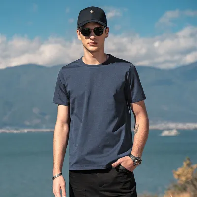 Men Fashion Casual Solid Color Ice Silk Cotton Short-Sleeve T-Shirt