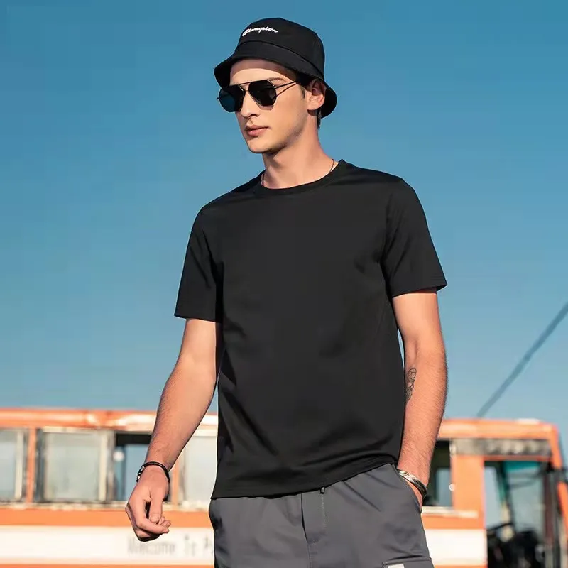 Men Fashion Casual Solid Color Ice Silk Cotton Short-Sleeve T-Shirt