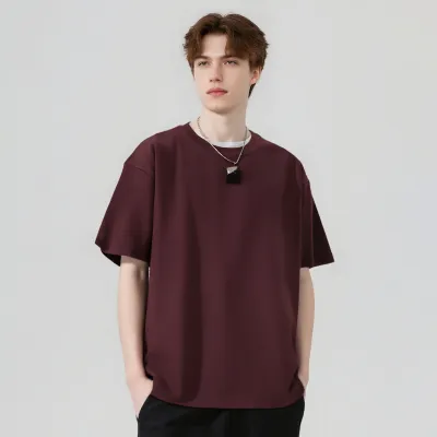 Men Casual Simple Solid Color Breathable Cotton Short Sleeve Loose T-Shirt