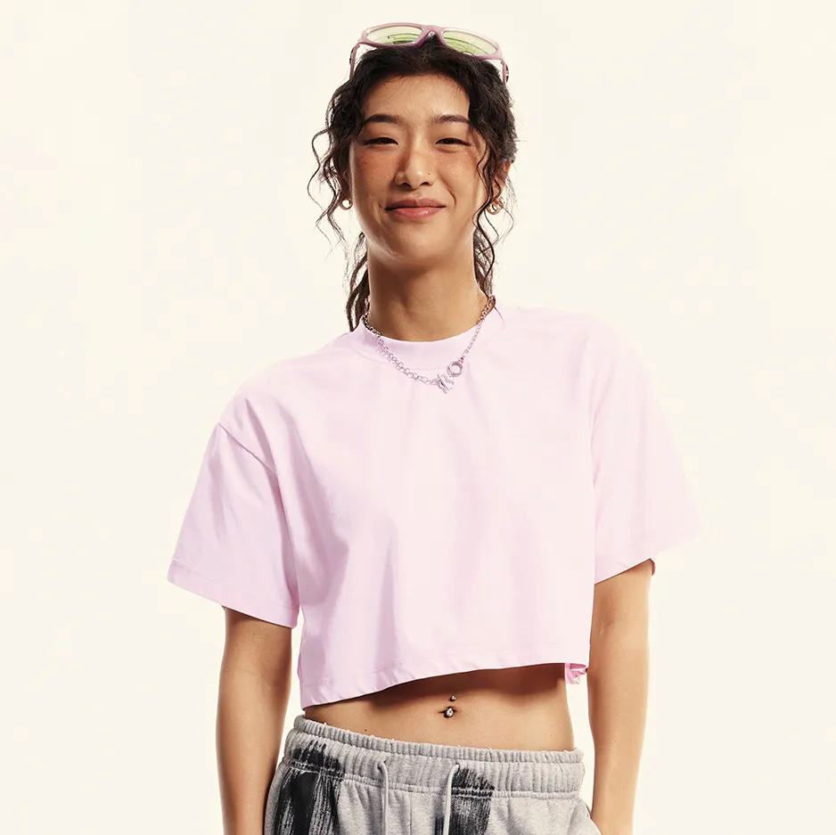 Women Fashion Casual Solid Color Short-Sleeve Crop Top T-Shirt