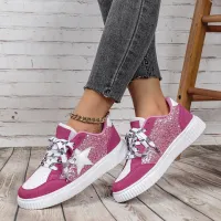 Women Fashionable Casual Plus Size Flying Woven Round-Head Toe Lace-Up Mesh Breathable Sneakers
