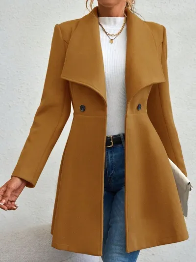 Autumn And Winter Imitated-Woolen Coat Slim-Fit Long Fashion Lapel Coat