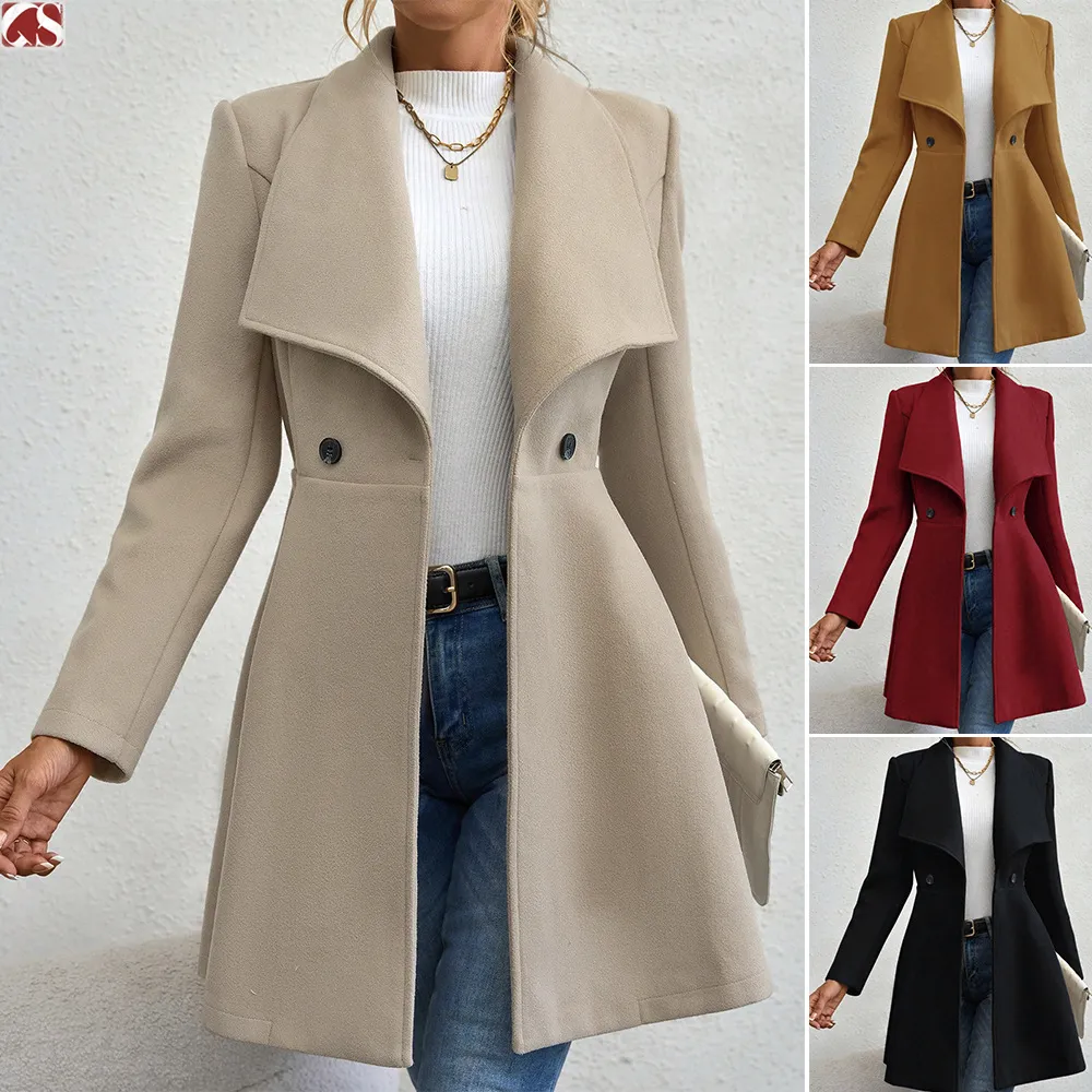 Autumn And Winter Imitated-Woolen Coat Slim-Fit Long Fashion Lapel Coat