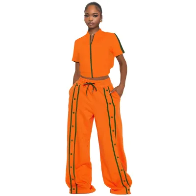 Women's Athleisure Short-Sleeve Zipper Top And Pants Two-Piece Set - Street Style