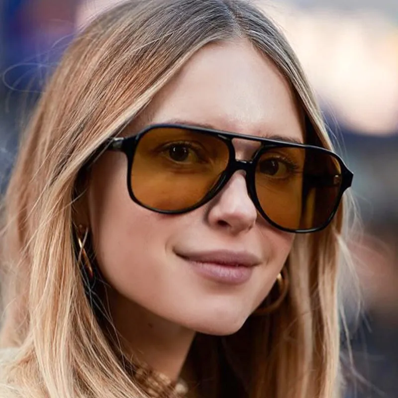 Women Fashion Retro Double Beam Big Frame AC Lens Sunglasses