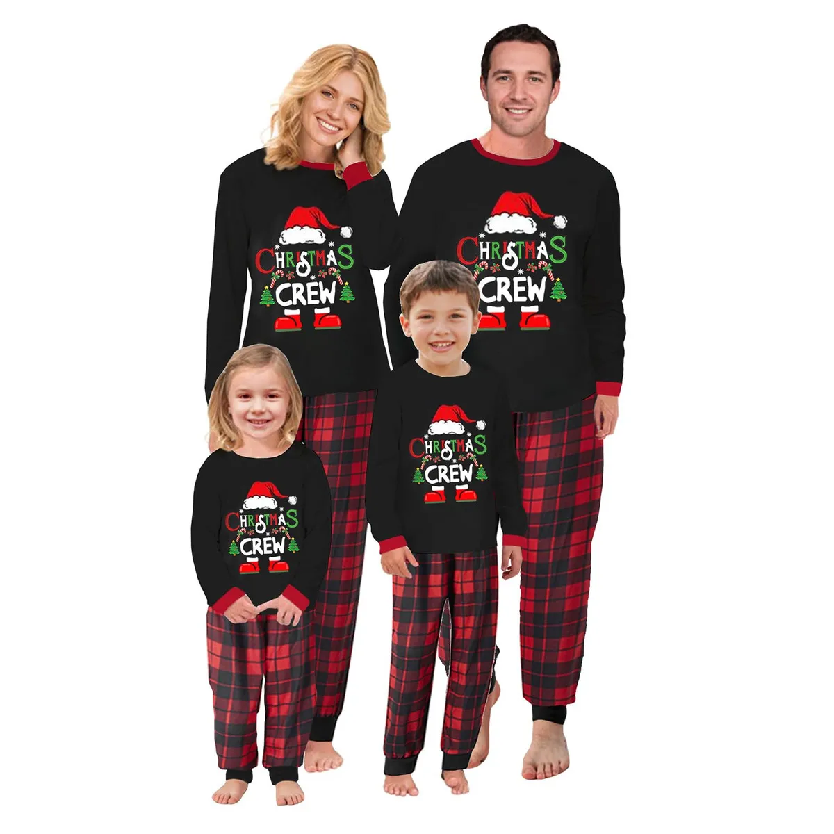 Cartoon Christmas Print Round Neck Long Sleeve Family Pajamas Set S-5XL