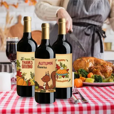 Thanksgiving Party Decorative Wine Bottle Stickers 6pcsset