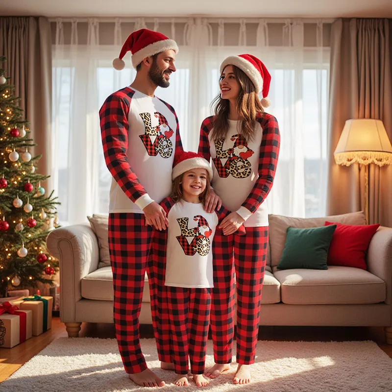 Cartoon Christmas Dwarf Leopard Love Parent-Child Pajamas Set