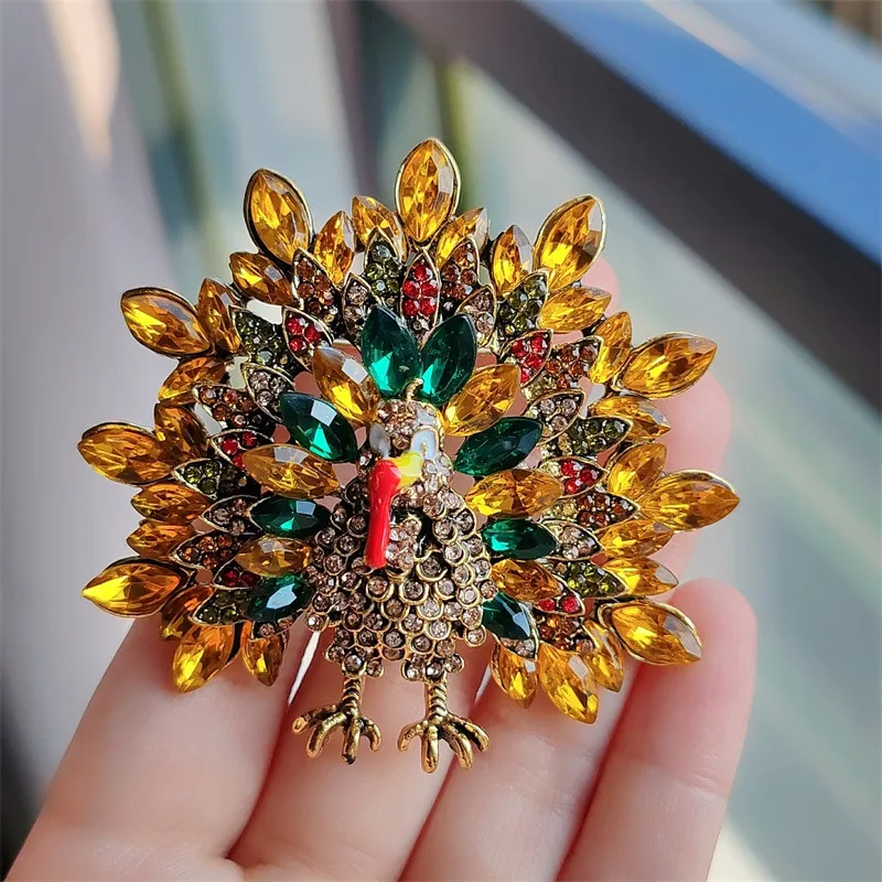 Rhinestone Thanksgiving Vintage Turkey Brooch Party Festivals
