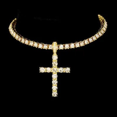 Men Fashion Casual Hip-Hop Zircon Cross Pendant Necklace