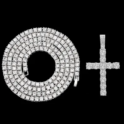 Men Fashion Casual Hip-Hop Zircon Cross Pendant Necklace