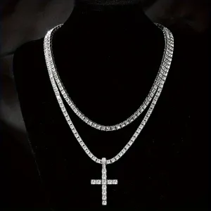 Men Fashion Casual Hip-Hop Zircon Cross Pendant Necklace