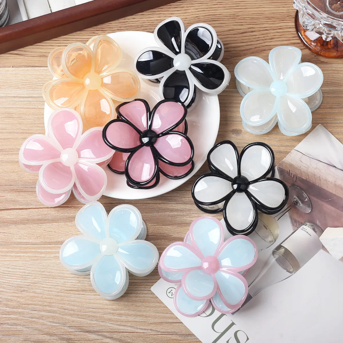 Women Fashion Cute Floral Stitching Side Hair Clip