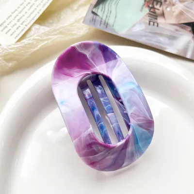 Women Fashion Curved Oval Marble Gradient Hair Clip