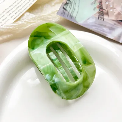 Women Fashion Curved Oval Marble Gradient Hair Clip