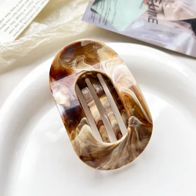 Women Fashion Curved Oval Marble Gradient Hair Clip
