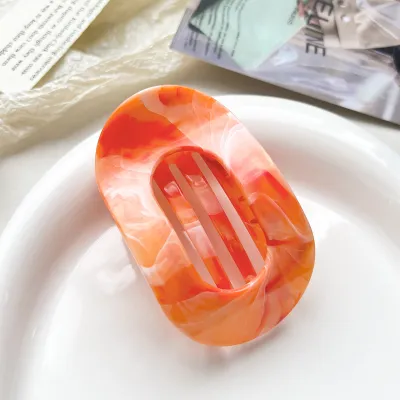 Women Fashion Curved Oval Marble Gradient Hair Clip