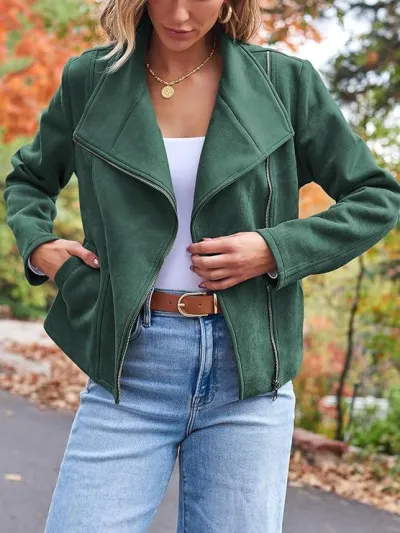 Women's Deerskin Lapel Jacket Casual Autumn Winter Long Sleeve
