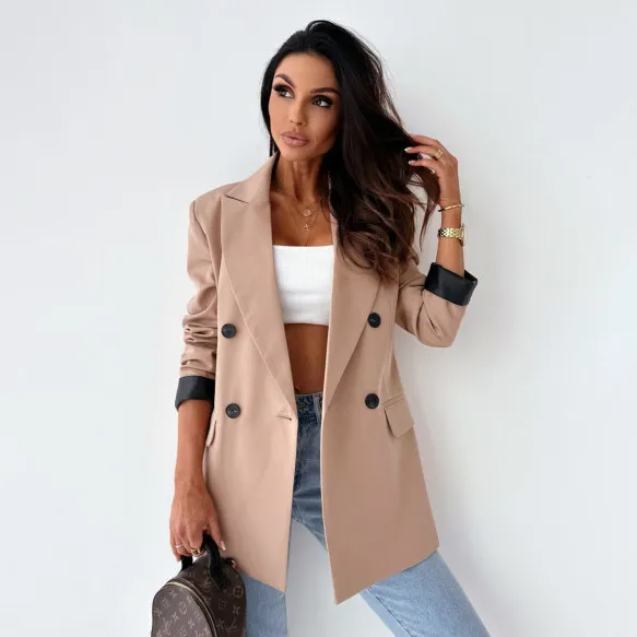 Women's Slim Fit Elegant Blazer Coat - Autumn Casual Long Sleeve Polyester Solid Color