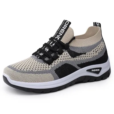 Women Fashion Color Block Flying Weaving Breathable Lace-Up Sneakers Plus Size