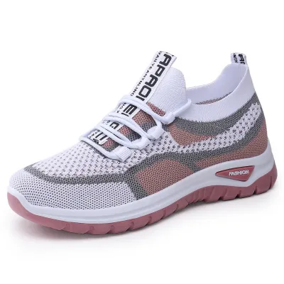 Women Fashion Color Block Flying Weaving Breathable Lace-Up Sneakers Plus Size