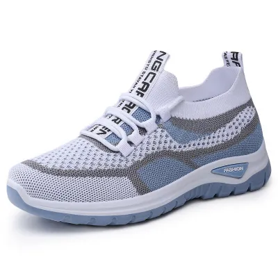 Women Fashion Color Block Flying Weaving Breathable Lace-Up Sneakers Plus Size