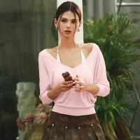 Camiseta corta de manga corta con cuello redondo y estampado 3D de cuerpo humano para mujer, estilo urbano y distintivo