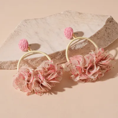 Fabric Floral Exaggerated Holiday Earrings