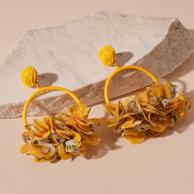 Fabric Floral Exaggerated Holiday Earrings