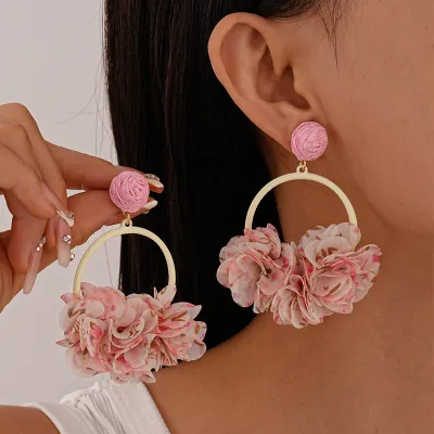 Holiday Style Fabric Floral Exaggerated Earrings