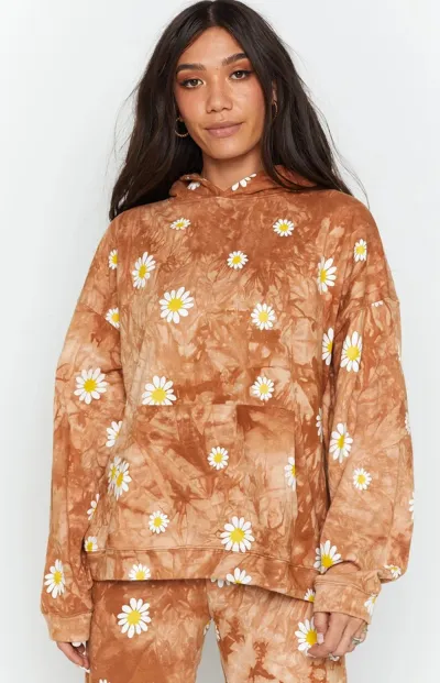 Women Casual Daisy Printed Long Sleeve Loose Hoodies