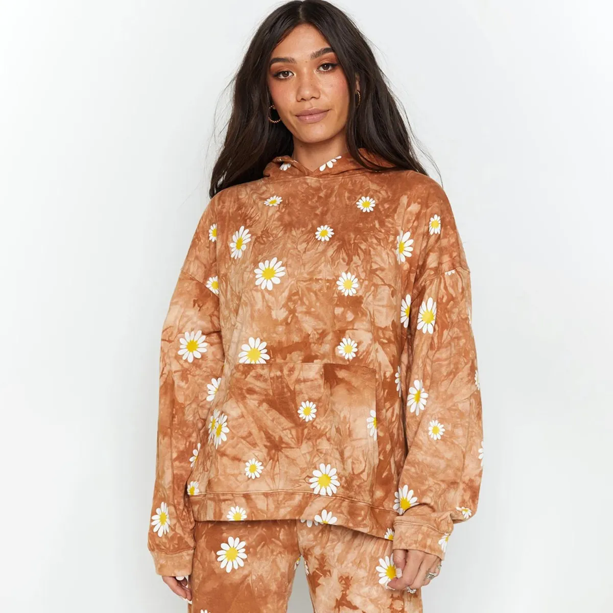 Women Casual Daisy Printed Long Sleeve Loose Hoodies