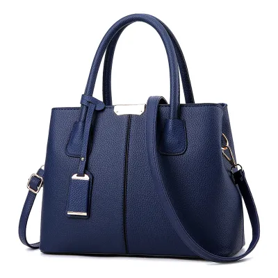Women Simple Fashion Solid Color PU Handbag Satchel with Adjustable Strap