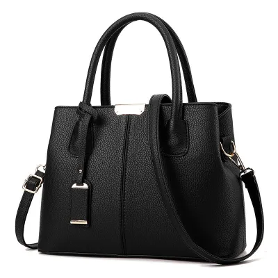 Women Simple Fashion Solid Color PU Handbag Satchel with Adjustable Strap