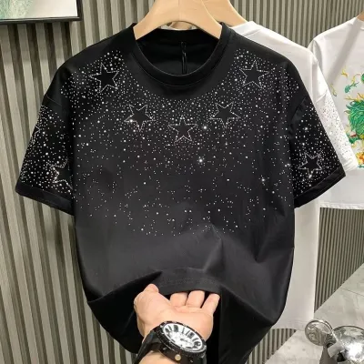 Men'S Rhinestone Dot Youth Popular Short-Sleeve Cotton Blend T-Shirt