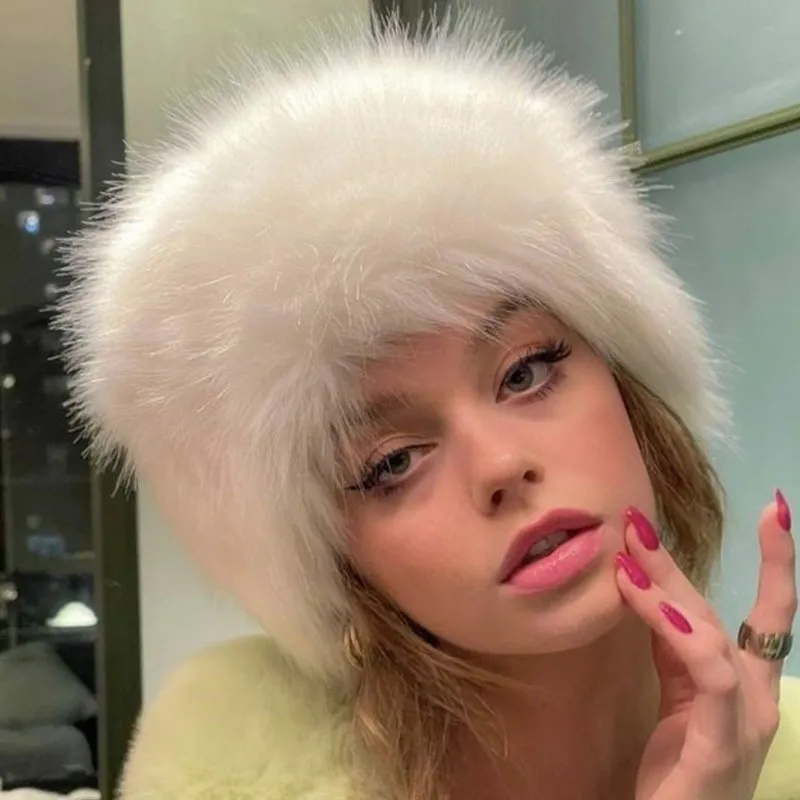 Women Fashion Casual Autumn Winter Solid Color Imitation Mink Hat