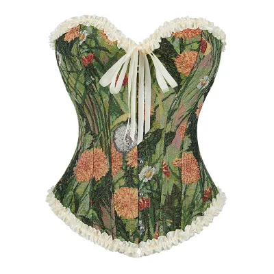 Women Retro Lace Sunflower Pattern Fishbone Corset Tank Top