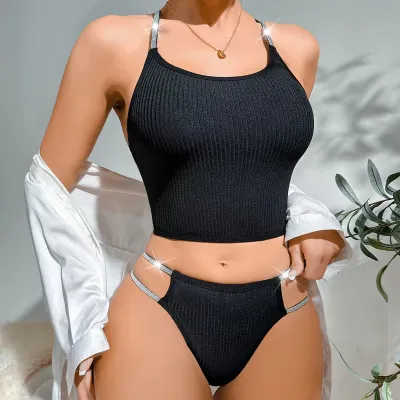 Women Fashion Simple Solid Color Push-Up Breathable Underwear Set