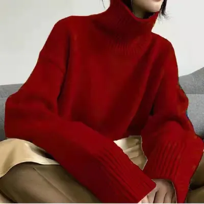 Women Cozy Autumn Winter Fashion Solid Color Turtleneck Pullover Sweater
