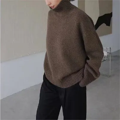 Women Cozy Autumn Winter Fashion Solid Color Turtleneck Pullover Sweater