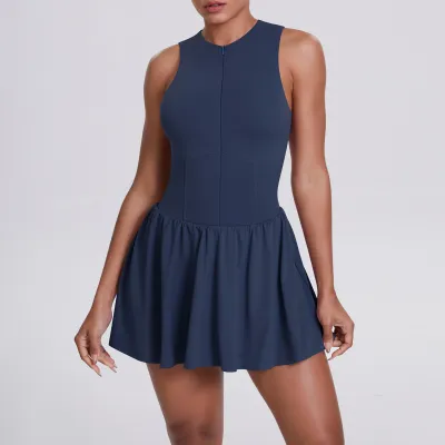 Women's Sleeveless Zipper Romper for Yoga Sports Tennis - Solid Color