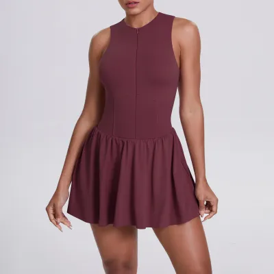 Women's Sleeveless Zipper Romper for Yoga Sports Tennis - Solid Color