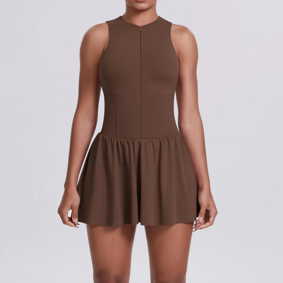 Women's Sleeveless Zipper Romper for Yoga Sports Tennis - Solid Color
