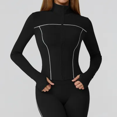 Women's Contrast Color Zipper Long-Sleeve Slim-Fit Yoga Sports Jacket