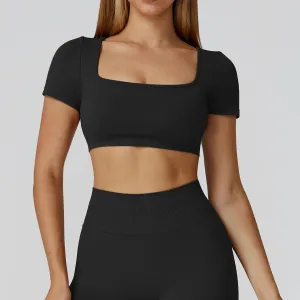 Women's Seamless Backless Yoga T-Shirt - Slim-Fit Solid Color Short-Sleeve Sportswear Top