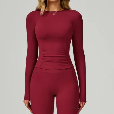 Women Slim Fit Long Sleeve Yoga T-Shirt Naked Feeling Fabric Solid Color